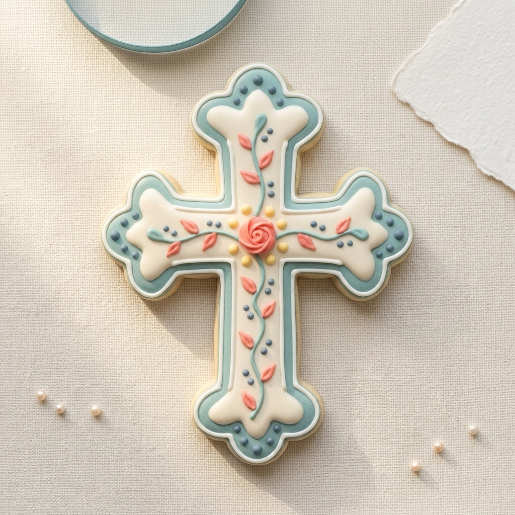 Baptism Communion Fancy Cross Cookie Cutter, 3D Printed Party Theme