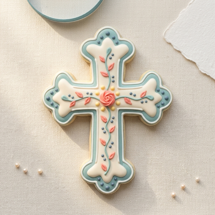 Baptism Communion Fancy Cross Cookie Cutter, 3D Printed Party Theme