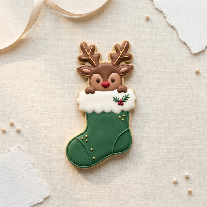 Reindeer in Stocking Cookie Cutter, 3D Printed Christmas Theme