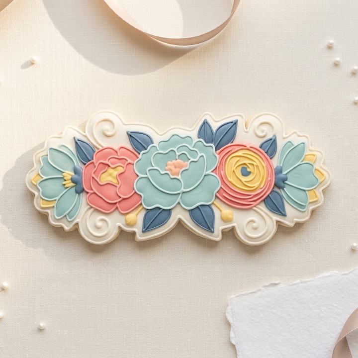 Floral Banner Cookie Cutter, 3D Printed Plaque Theme