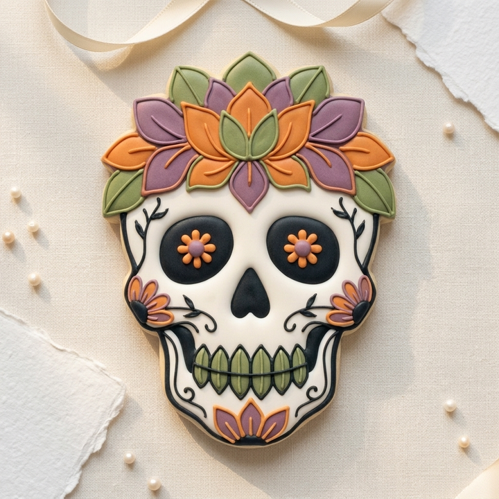 Floral Skull Cookie Cutter, 3D Printed Halloween Theme
