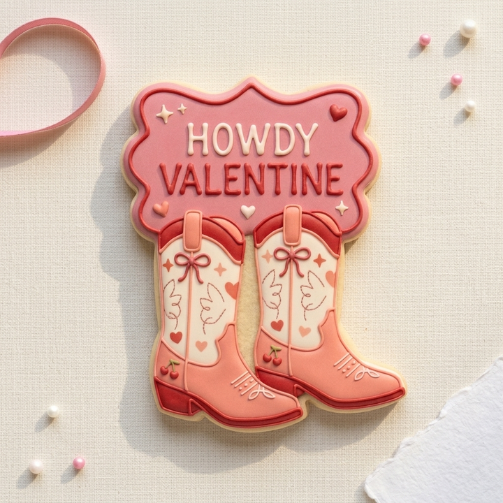 Coquette Boots and Howdy Valentine Plaque Cookie Cutter, 3D Printed Valentine Theme