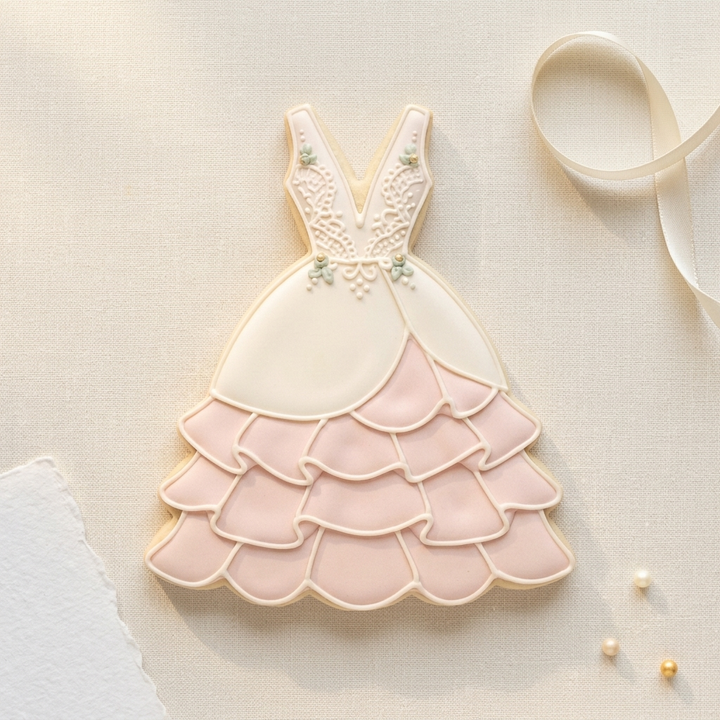 Deep V Ruffle Wedding Gown Cookie Cutter, 3D Printed Wedding Theme