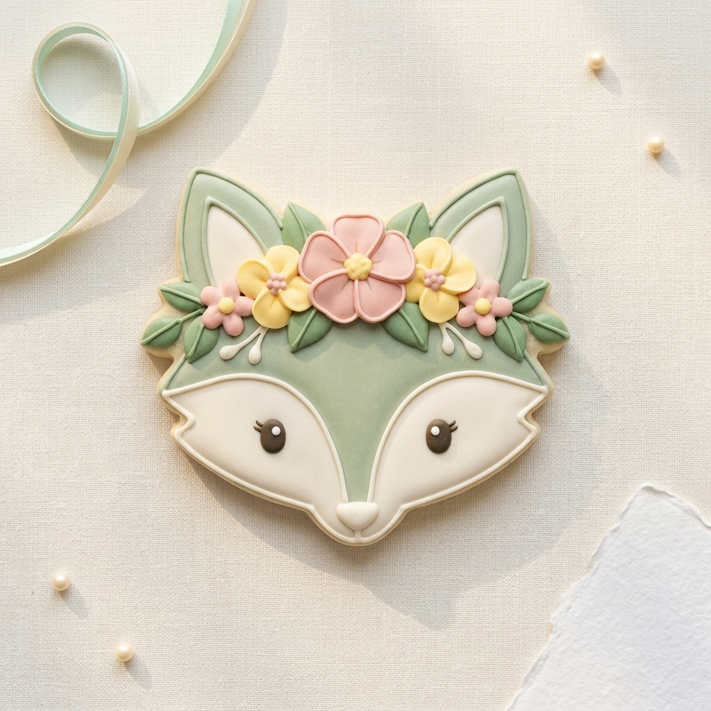 Fox Head with Flower Crown Cookie Cutter, 3D Printed Garden Theme