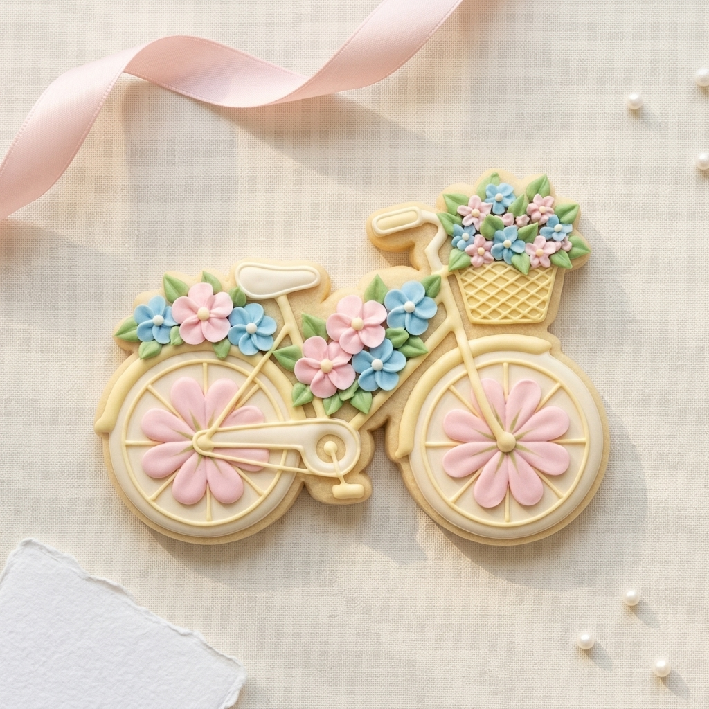 Floral Bicycle Cookie Cutter, 3D Printed Garden Theme