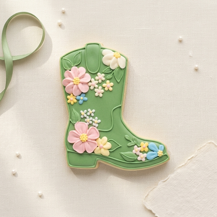 Floral Boot Cookie Cutter, 3D Printed Garden Theme