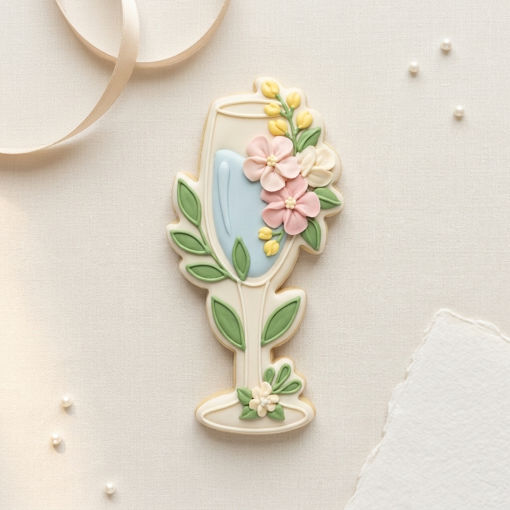 Floral Champagne Flute Cookie Cutter, 3D Printed Garden Theme