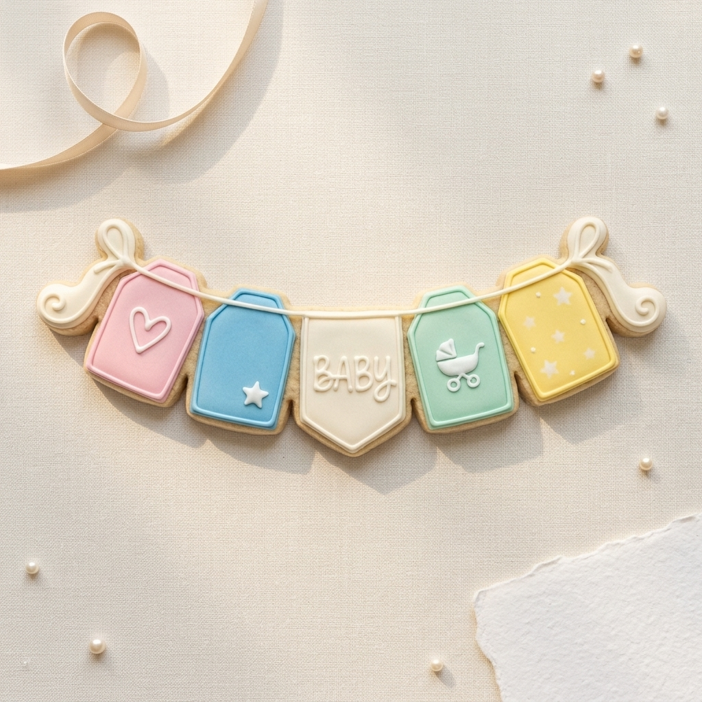 Bunting Banner 5 Tags Cookie Cutter, 3D Printed Baby Shower Theme