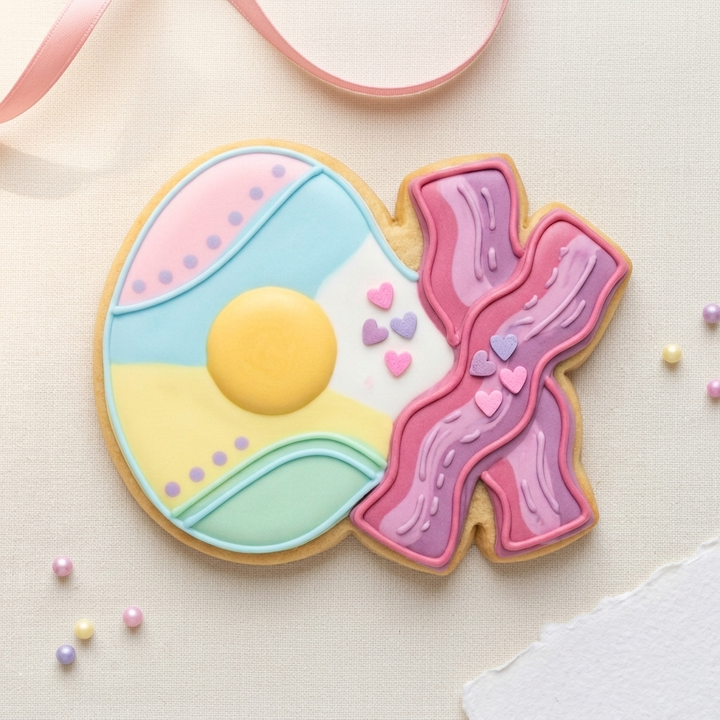 Bacon And Eggs Valentine Food Pair Cookie Cutter, 3D Printed Easter Theme