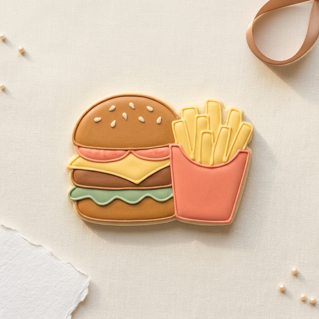 Burger And Fries Detailed Cookie Cutter, 3D Printed Food Theme