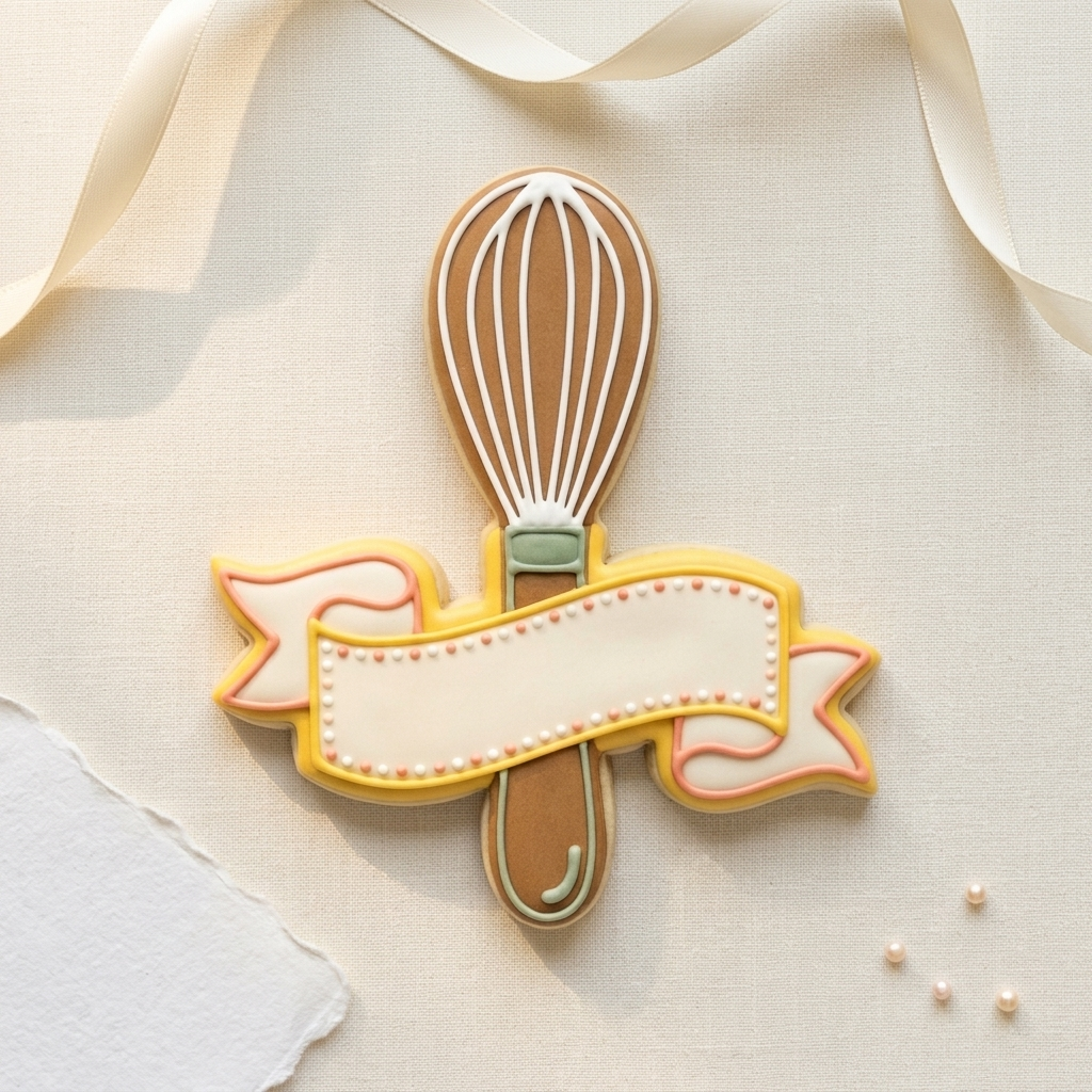Whisk With Icing & Banner Cookie Cutter, 3D Printed Food Theme