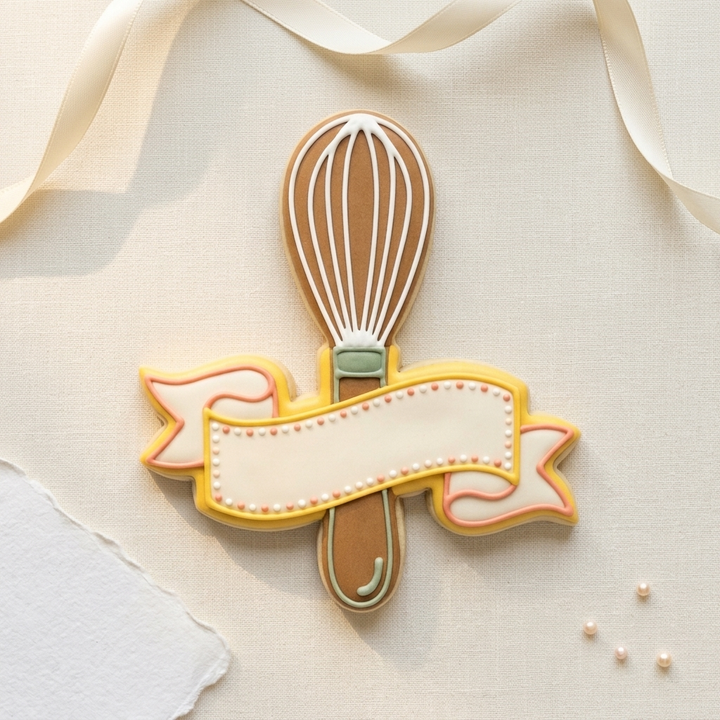 Whisk With Icing &amp; Banner Cookie Cutter, 3D Printed Food Theme