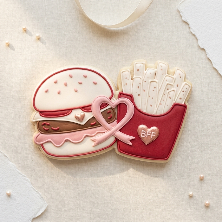 Burger And Fries Valentine Food Pair Cookie Cutter, 3D Printed Valentine Theme