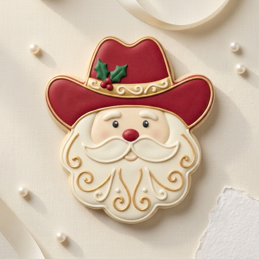 Chunky Cowboy Santa Face Etsy Cookie Cutter, 3D Printed Christmas Theme