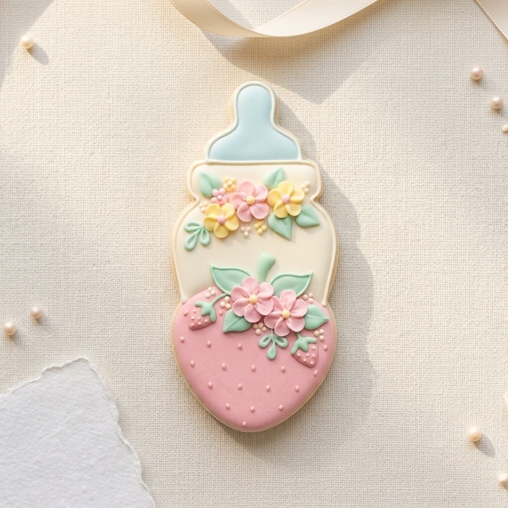 Strawberry Floral Baby Bottle Cookie Cutter, 3D Printed Baby Shower Theme