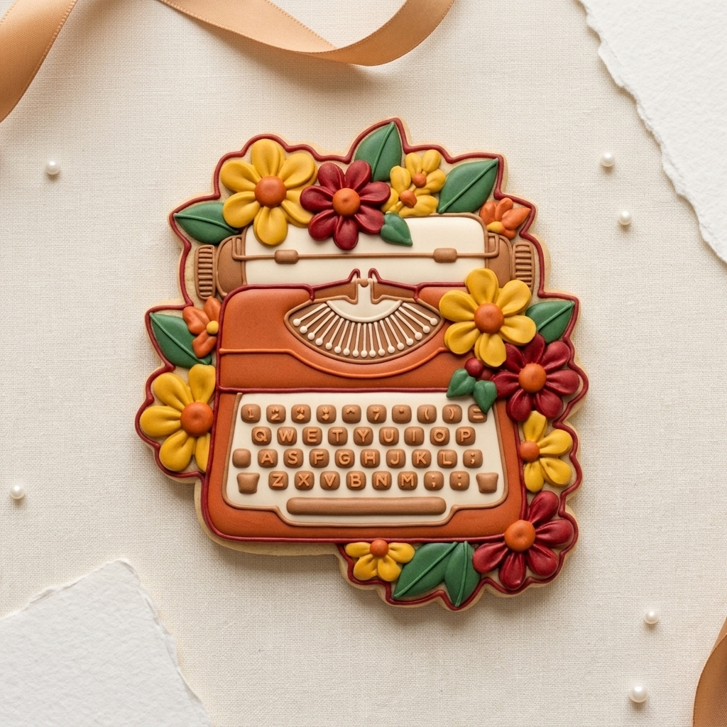 Floral Typewriter Fall Cookie Cutter, 3D Printed Holiday Theme