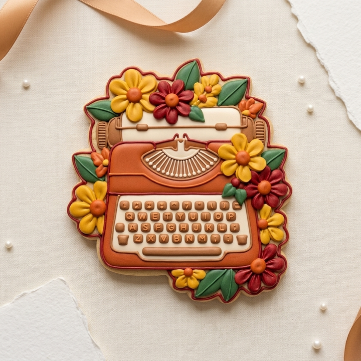 Floral Typewriter Fall Cookie Cutter, 3D Printed Holiday Theme