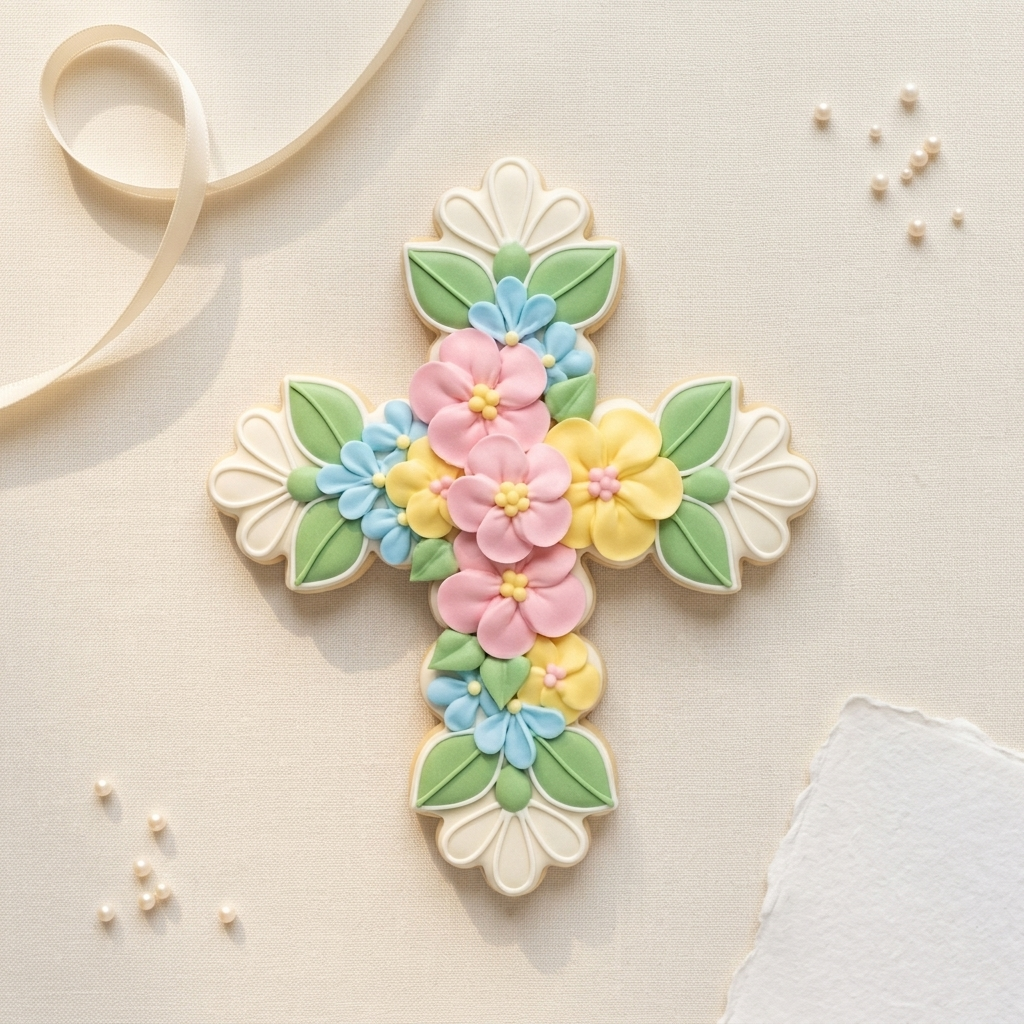 Floral Cross Cookie Cutter, 3D Printed Garden Theme