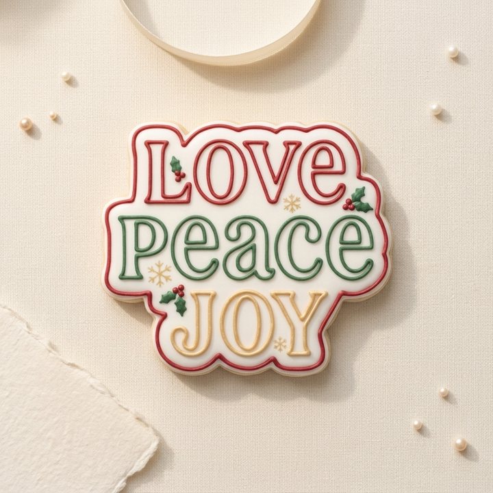 Love Peace Joy Christmas Holiday Detailed Cookie Cutter, 3D Printed Christmas Theme