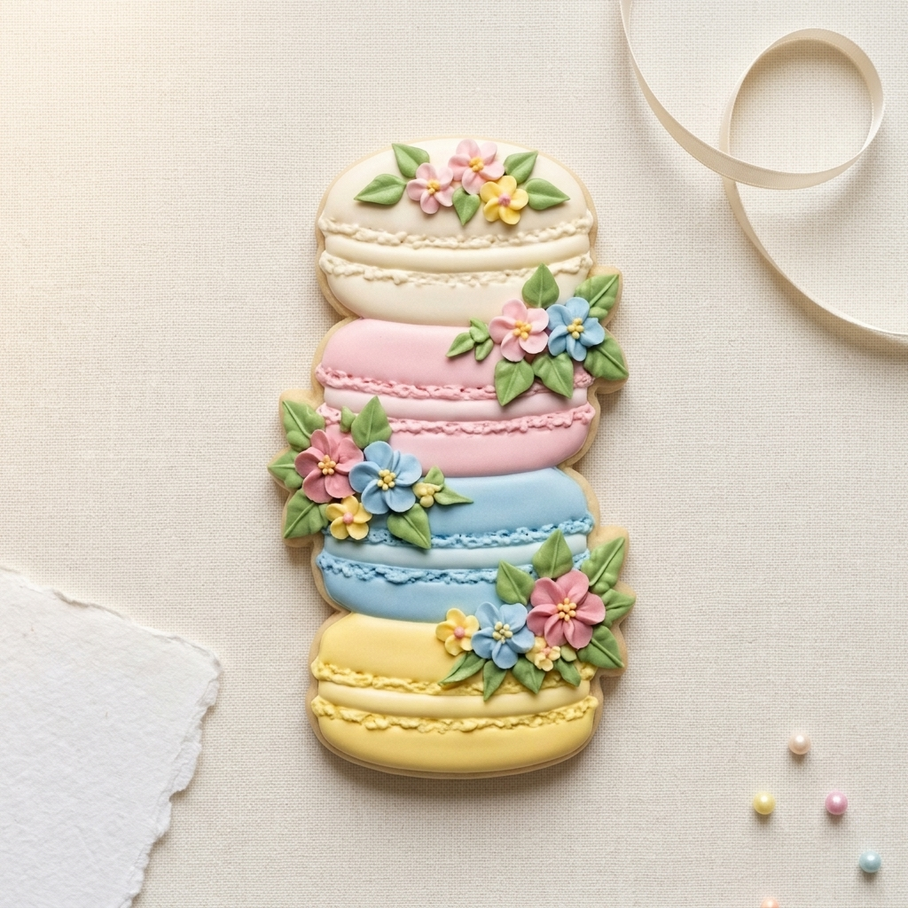 Floral Macaron Stack Cookie Cutter, 3D Printed Garden Theme