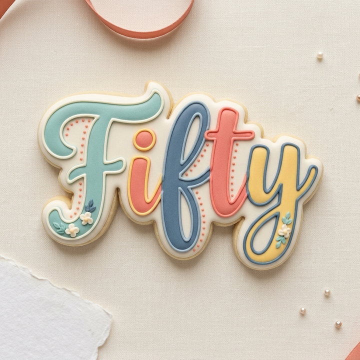 Fifty Script Cookie Cutter, 3D Printed Cookie Theme
