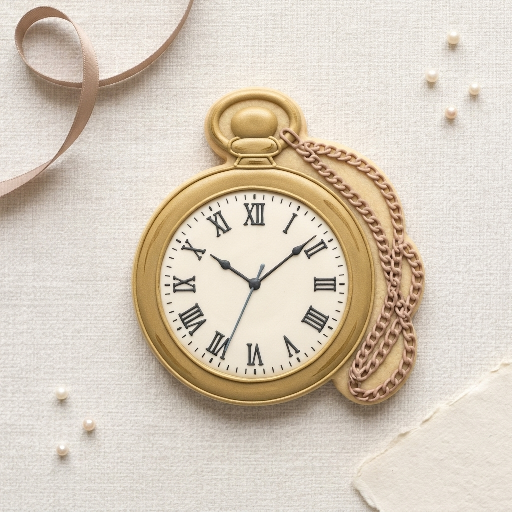 Pocket Watch with Chain Cookie Cutter, 3D Printed Vintage Theme