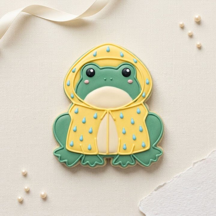 Frog in Raincoat Cookie Cutter, 3D Printed Spring Party