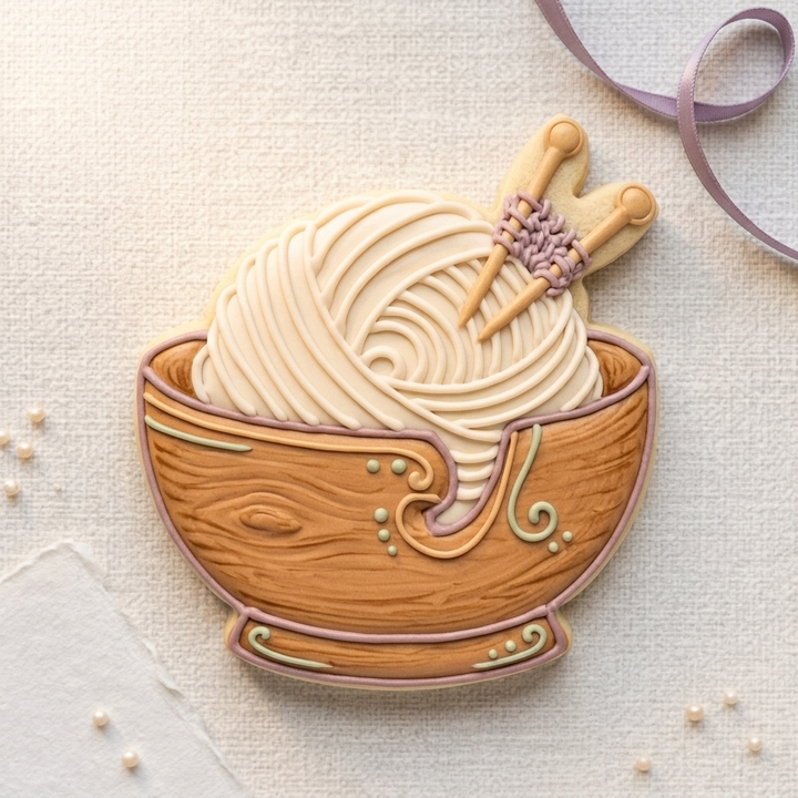 Yarn Bowl with Needles Cookie Cutter, 3D Printed Craft Theme