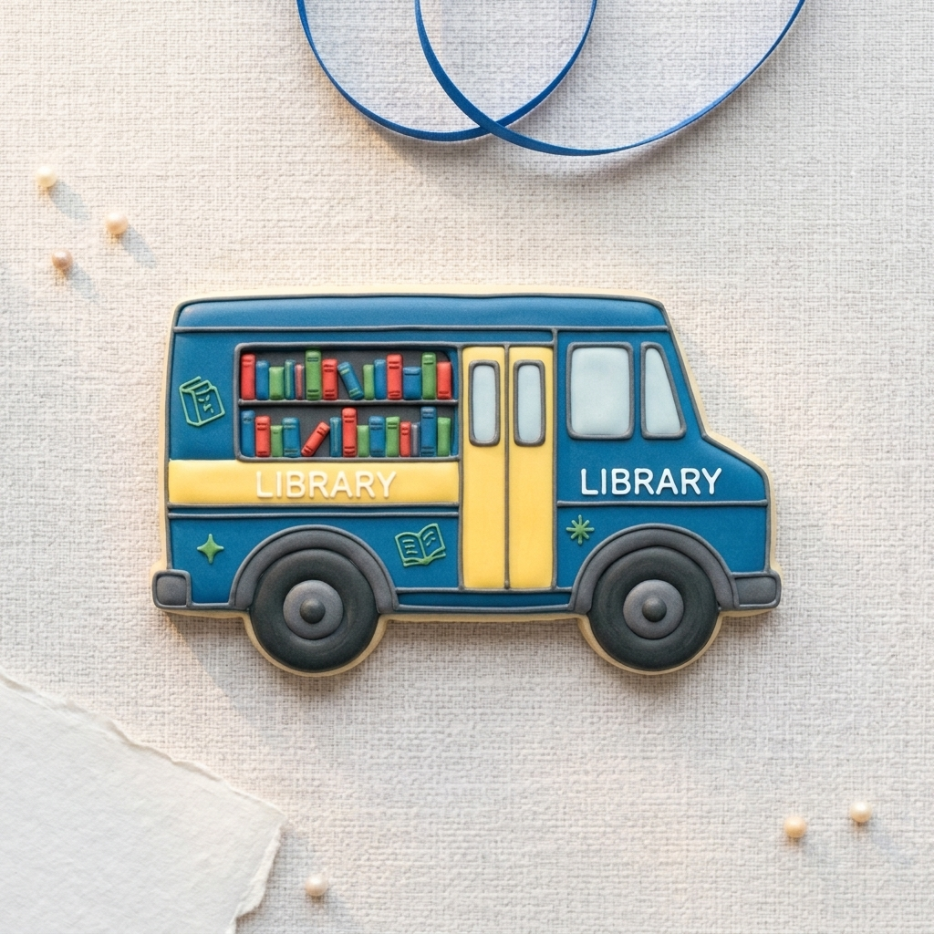 Bookmobile Cookie Cutter, 3D Printed Book Lover Theme