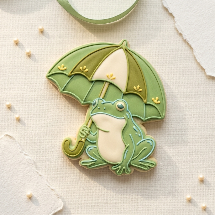 Frog with Umbrella Cookie Cutter, 3D Printed Animal Theme
