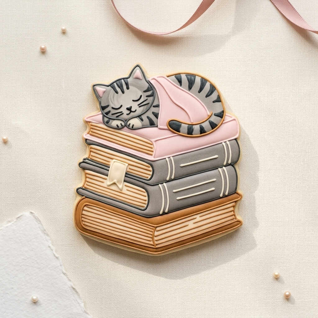 Book Stack with Cat Cookie Cutter, 3D Printed Animal Theme
