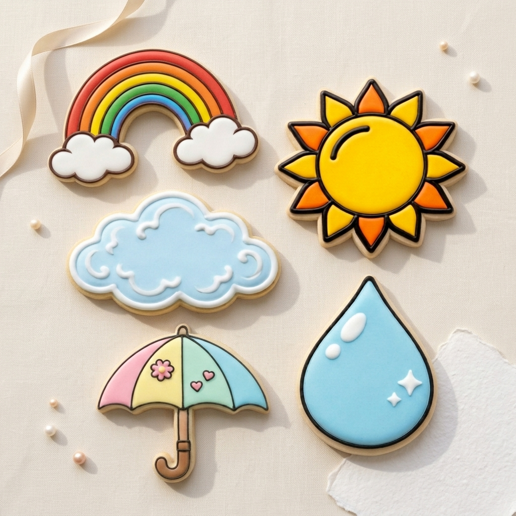 Spring Weather Cookie Cutter Set - Rainbow Sun Rain Bundle - 3D Printed Cookie Cutters