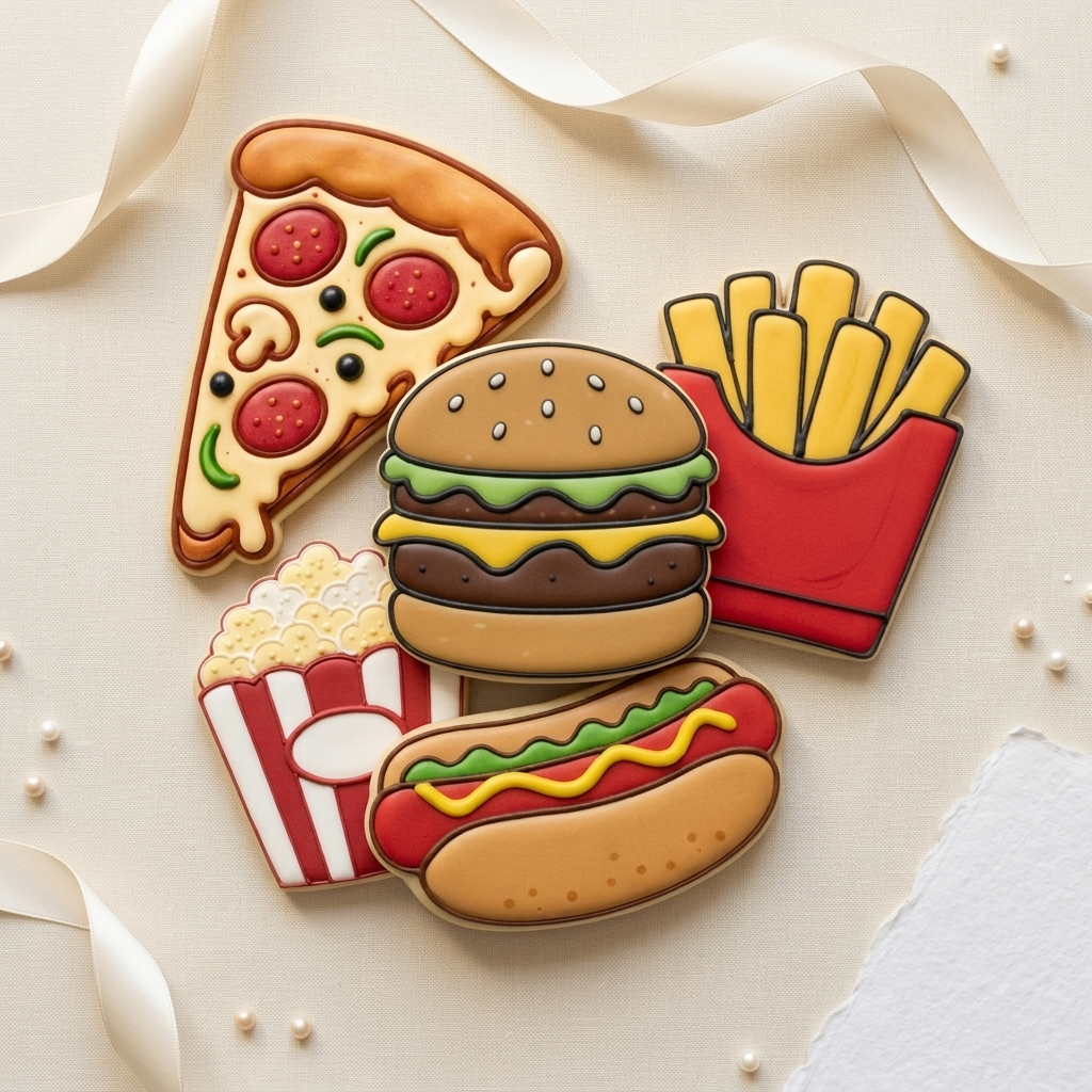 Fast Food Cookie Cutter Set - Pizza Burger Fries Bundle - 3D Printed Snack Party Cutters