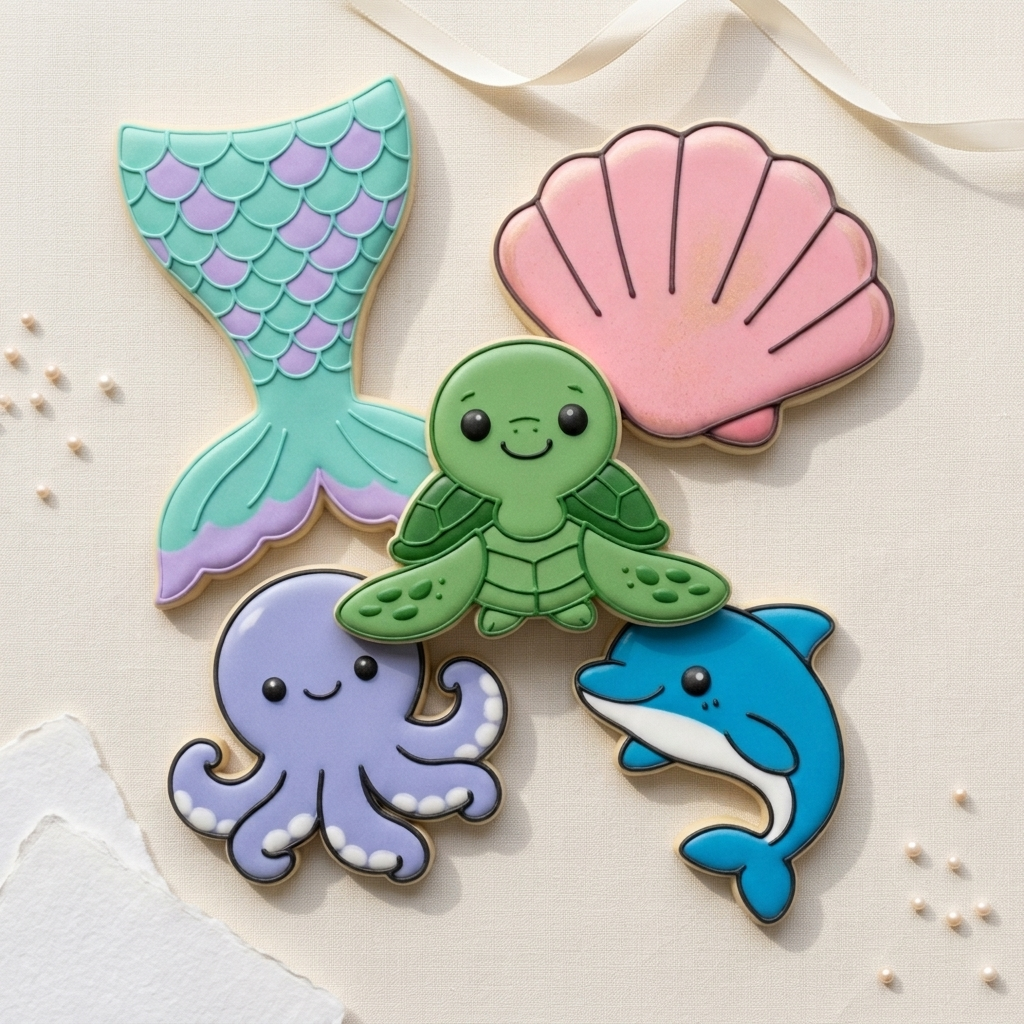 Under the Sea Cookie Cutter Set - Mermaid Ocean Birthday Bundle - 3D Printed Sea Life Cutters