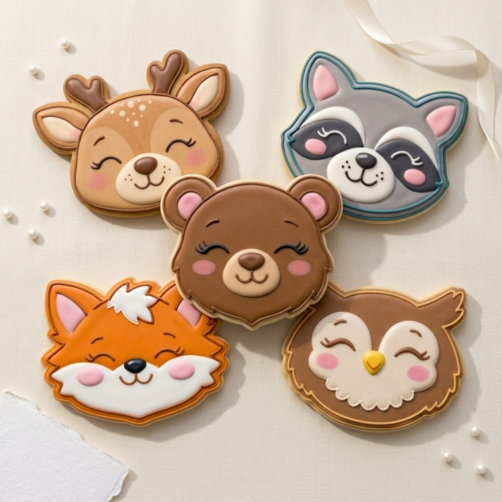 Woodland Baby Shower Cookie Cutter Set - Forest Animal Faces Bundle - 3D Printed Cookie Cutters