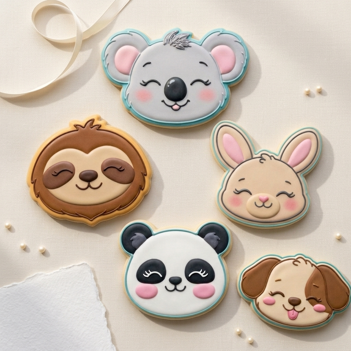 Cute Baby Animal Cookie Cutter Set - Cuddly Nursery Faces Bundle - 3D Printed Cookie Cutters