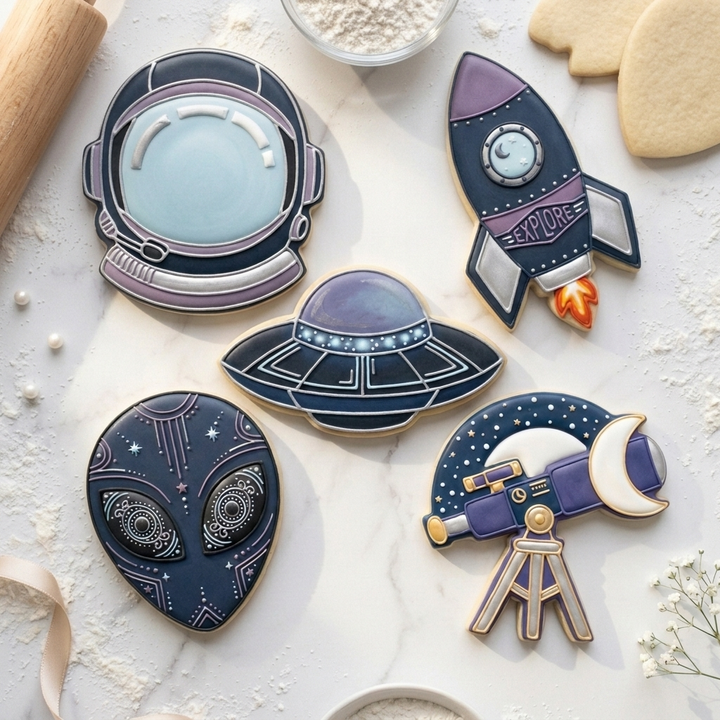 Space Birthday Cookie Cutter Set   Rocket Astronaut Party Bundle   3D Printed Cutters