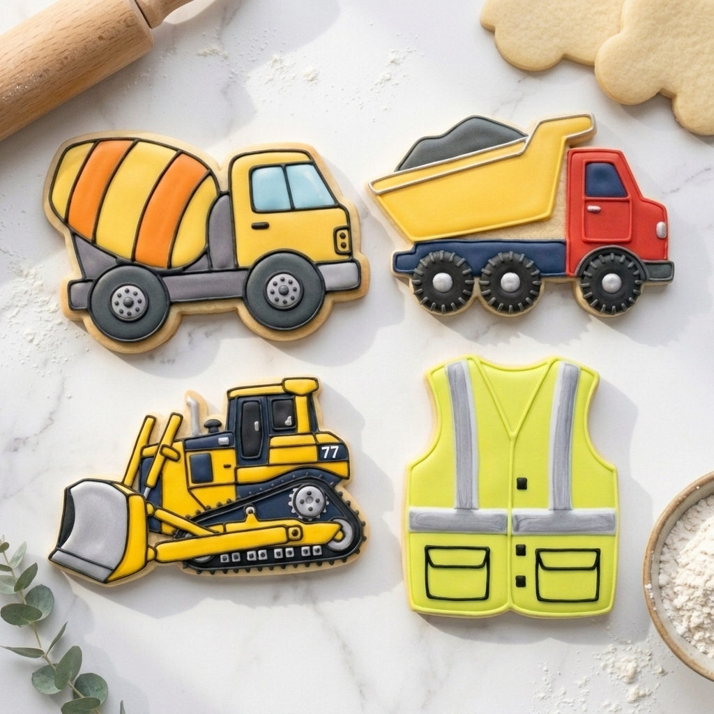 Construction Birthday Cookie Cutter Set   Truck Builder Party Bundle   3D Printed Cutters
