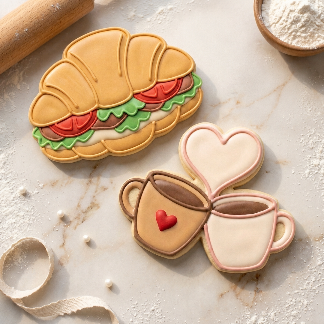 Brunch Cookie Cutter Set Coffee and Croissant Brunch Duo Bundle 3D Printed Cutters