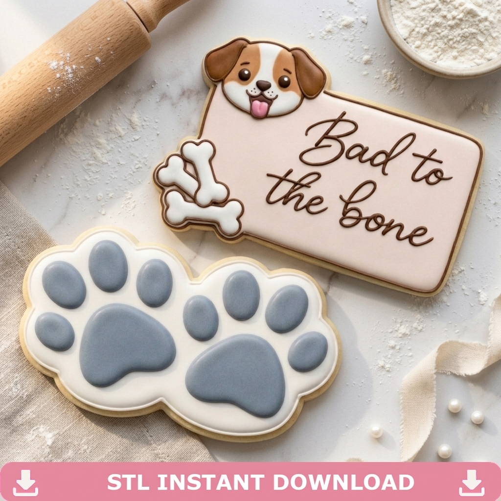 Dog Mom Cookie Cutter Set Paw and Bone Dog Mom Duo Bundle 3D Printed Cutters