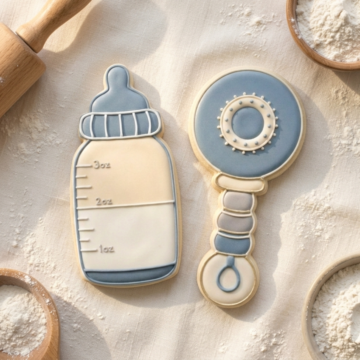 Baby Shower Cookie Cutter Set Bottle and Rattle Baby Shower Duo Bundle 3D Printed Cutters