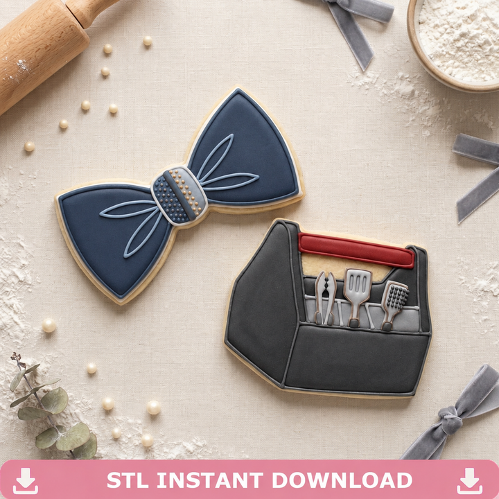 Fathers Day Cookie Cutter Set Bow Tie and Grill Dad Duo Bundle 3D Printed Cutters