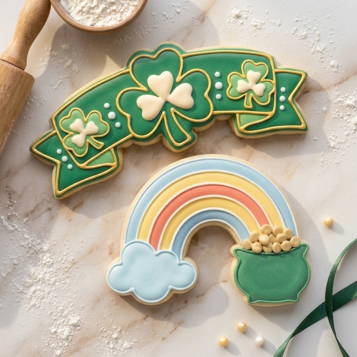 St Patricks Day Cookie Cutter Set Shamrock and Pot of Gold St Pats Duo Bundle 3D Printed Cutters
