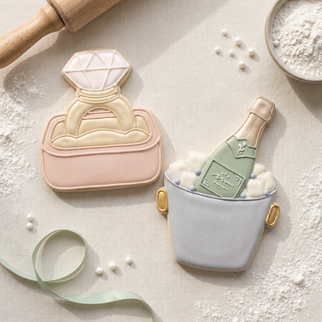 Engagement Cookie Cutter Set Ring Box and Champagne Engagement Duo Bundle 3D Printed Cutters