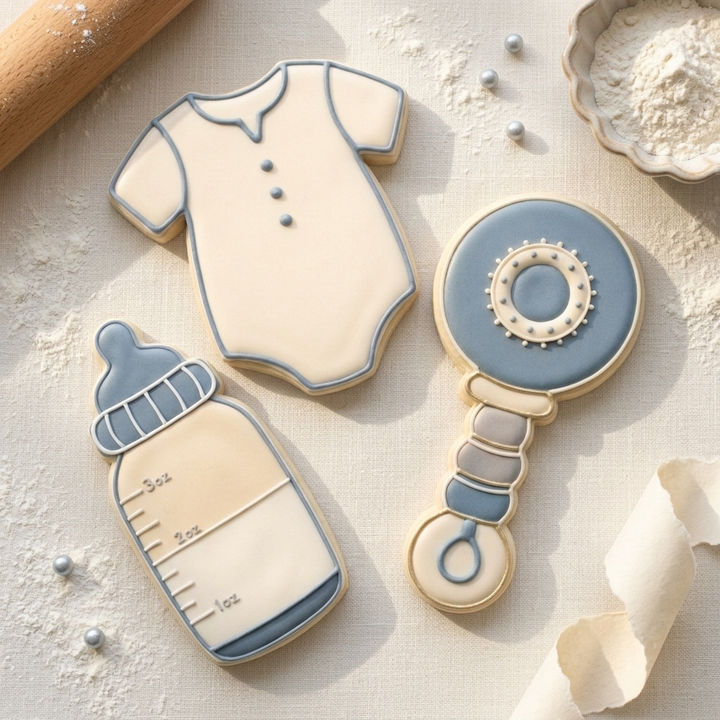 Baby Shower Cookie Cutter Set Onesie Bottle Rattle Baby Trio Bundle 3D Printed Cutters