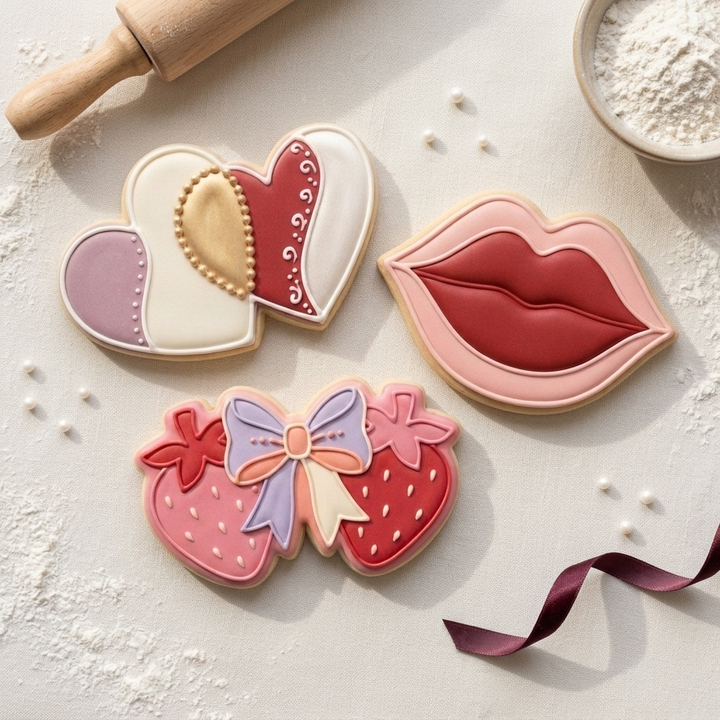 Valentines Cookie Cutter Set Heart Lips Strawberry Valentine Trio Bundle 3D Printed Cutters