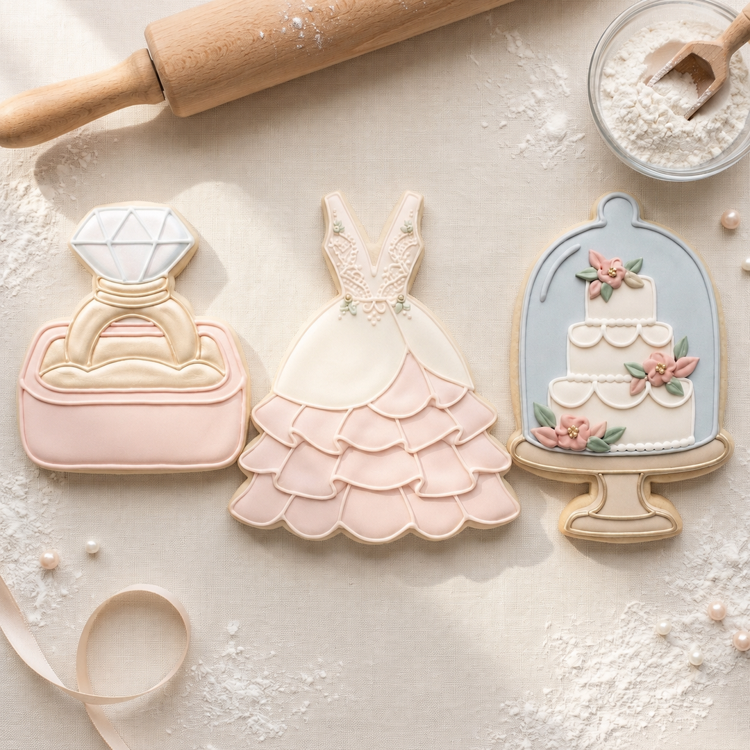 Bridal Shower Cookie Cutter Set Ring Dress Cake Bridal Trio Bundle 3D Printed Cutters