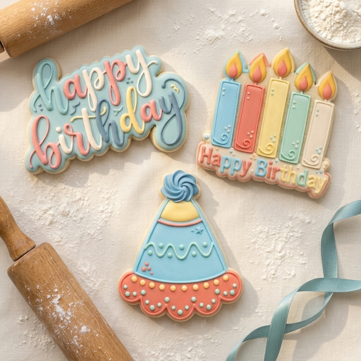 Happy Birthday Word Trio Cookie Cutter Set 3D Printed Bundle