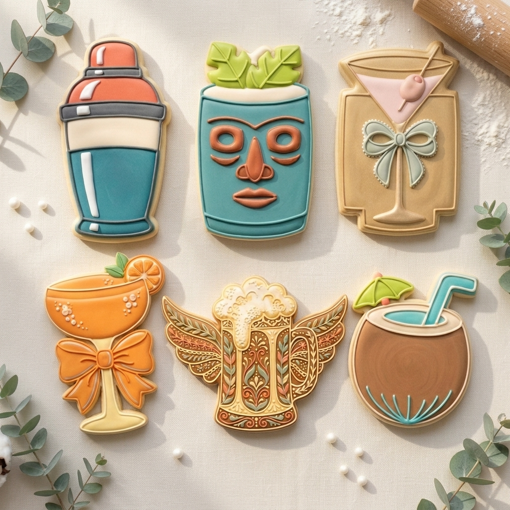Bar Cart Cocktail Hour Sextet Cookie Cutter Set 3D Printed Bundle