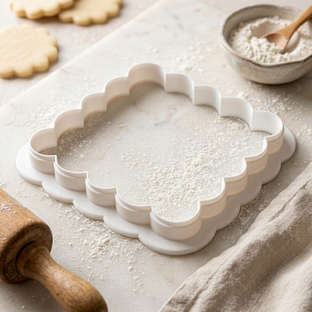 Wavy Square Cookie Cutter, 3D Printed Basic Shape for Fondant
